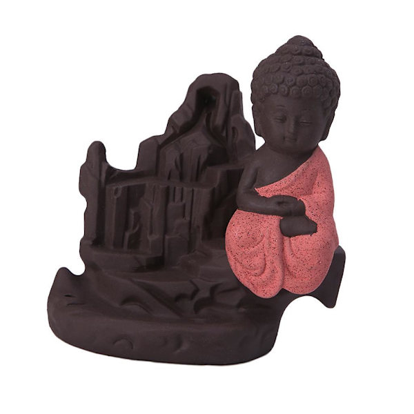 Keramisk Buddha Handgjord Backflow Rökelsehållare Rökelsebrännare Dekor - Röd