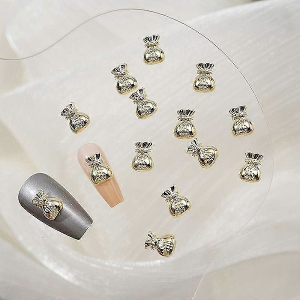 10 st Nya Året Nagelaccessoarer Fisk Ingot Dekorationer och Pengapåse för DIY Nagelkonst