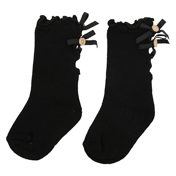 Baby Girls Princess Bowknot Bomullssockor Spädbarn Toddle Mjuka Sockor för 0-1 Års BarnSvart