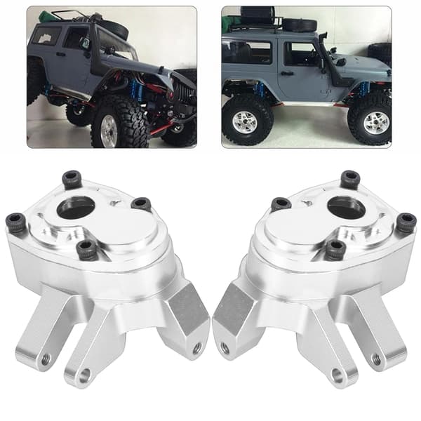 2 stk. styrekopphus i aluminiumslegering for foraksel til Axial Capra SCX10 III RC-bil, sølv