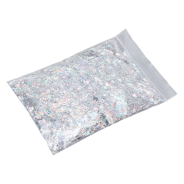 Engelske bokstavspangelflak - Holografiske negleglitterbokstaver - Flak for manikyrdekorasjon - Sølv 50g/1,76oz