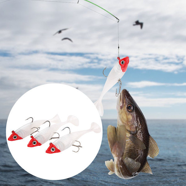 3st Pack Fiskedrag TTtailed Rött huvud Vit Body Fiskedrag Packat mjukt bete