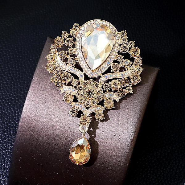 Kristall Silver-tone Blomma Tåre Brosch Nål för Kvinnor (Guld)