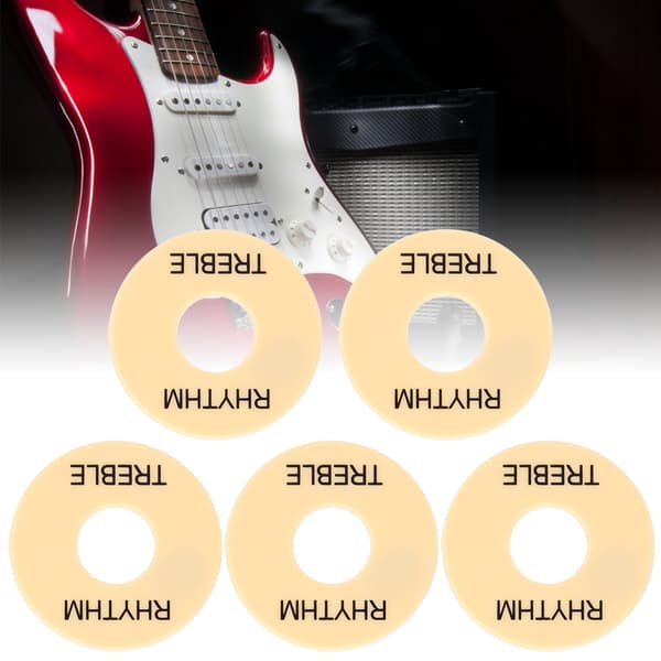 5 st. elgitarrswitchbricka i plast, tillbehör för musikinstrument, 44 mm diameter GN602 svart text