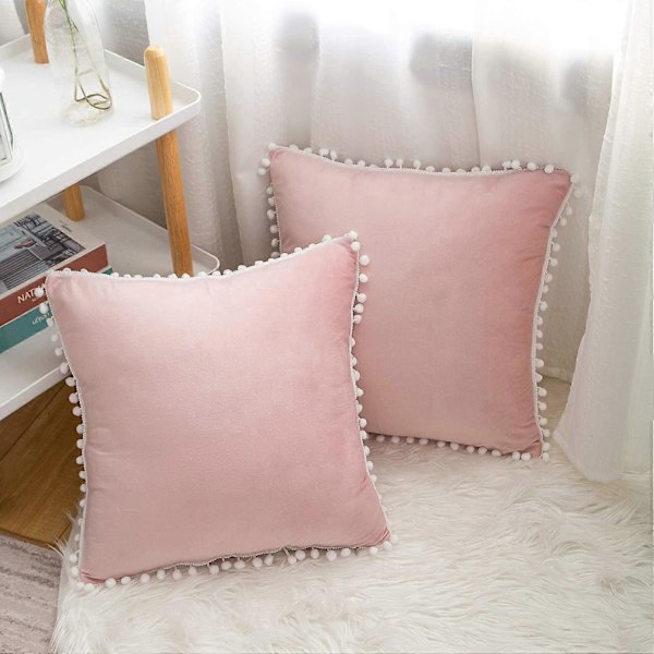 Julemørkeblå Pudebetræk 45x45 cm Sæt med 9 Bløde Velour Pyntepudebetræk Firkantet Dekorativt Sødt Pom Pom Pude Betræk til Sofa Stue Hjem