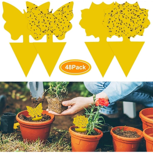 48 stk. plug-in fluefelle gule plater klistremerke gul beskyttende plante mot bladlus