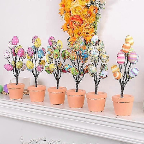 Påsk Simulation Ägg Krukväxter Tecknade Tryckta Ägg Påsk Skrivbordsdekoration Ornament N3-28 liten blomstil