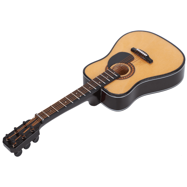 Miniatyyri musiikki-instrumentti Puinen kitaramalli Nukkekodin koristelu case ja jalustalla