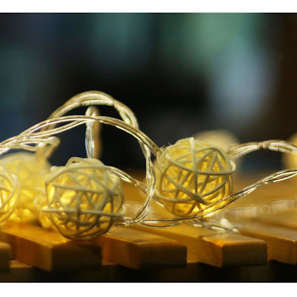 20LED Rattan Ball String Lights Romantisk Dekorativ Fairy Light til udendørs indendørs