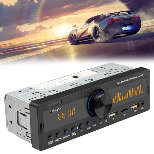 SWM-80A Autoradion MP3-soitin FM-radio Värikäs valaistus Bluetooth MP3-audiosoitin
