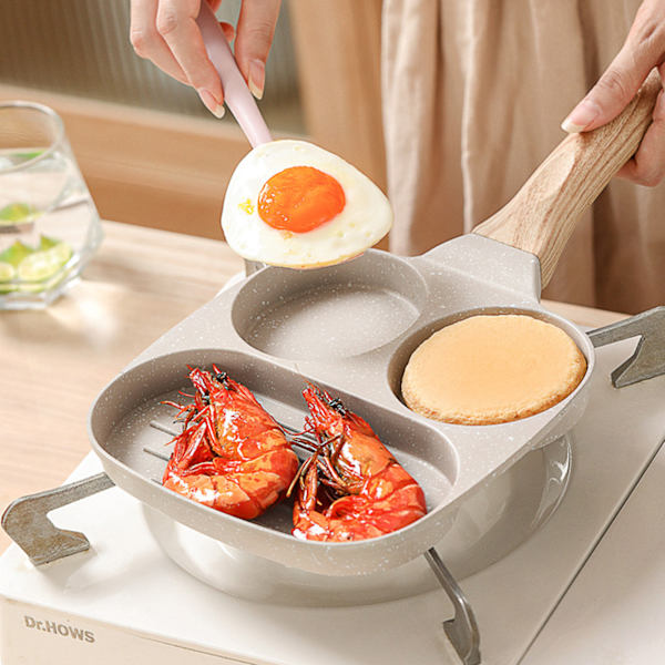 3 i 1 frukostpanna nonstick aluminiumlegering arbetssparande pannkaka stekpanna för ägg bacon universell typ