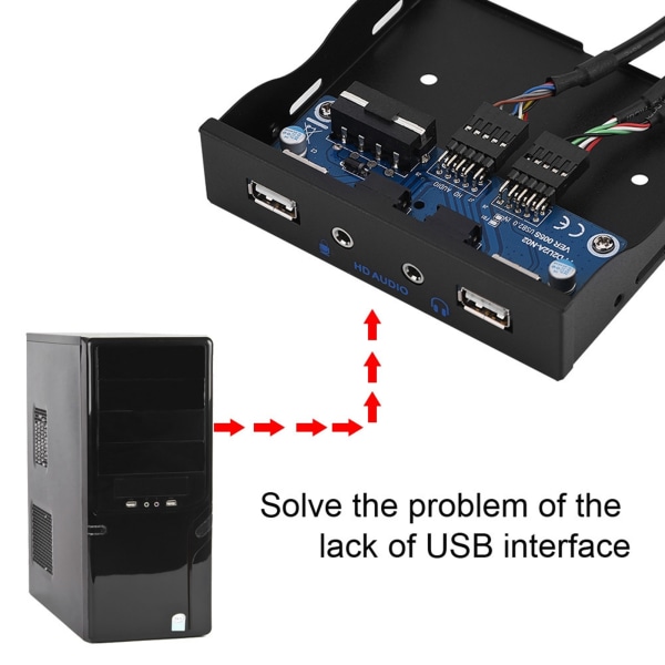 USB2.0 HDAUDIO Floppy-etupaneeli 3,5' 9Pin to 2 USB2.0 -liitäntä mikrofoniäänellä