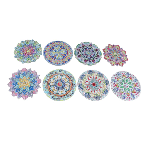 8 Stk Rhinestone Maleri Coasters Mandala Style Levende Farver Mousserende Coaster Rhinestone Art Kit til DIY Børn Voksne