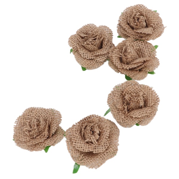 6 stk. Burlap Rose Blomster Vakker Tredimensjonal Effekt Kunstig Blomst for Bryllupsfestdekorasjon