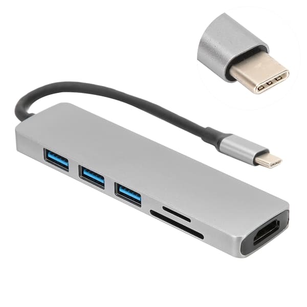 6 i 1 Type-C till HD Multimedia Interface Hub Adapter Omvandlare USB3.0 Video Ljudgränssnitt