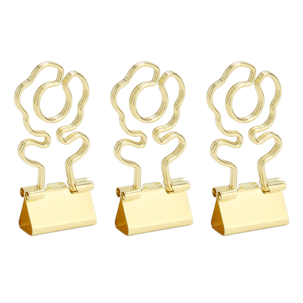 100 stk. Mini Binder Clips Blomsterform Stærk Klemmekraft Metal Lang Hale Clips Kontorartikler Guld