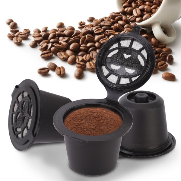 3 stk Gjenbrukbare kaffekapsler til husholdningsbruk Filter Gjenfyllbare kapsler kopp Passer for Nespress (svart)