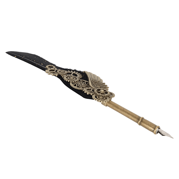 Quill Pen och Bläck Set Retro Punk Gear Style Smidigt skrivande Utsökt fjäderpenna och bläck set för Hemmaskolan Office Svart