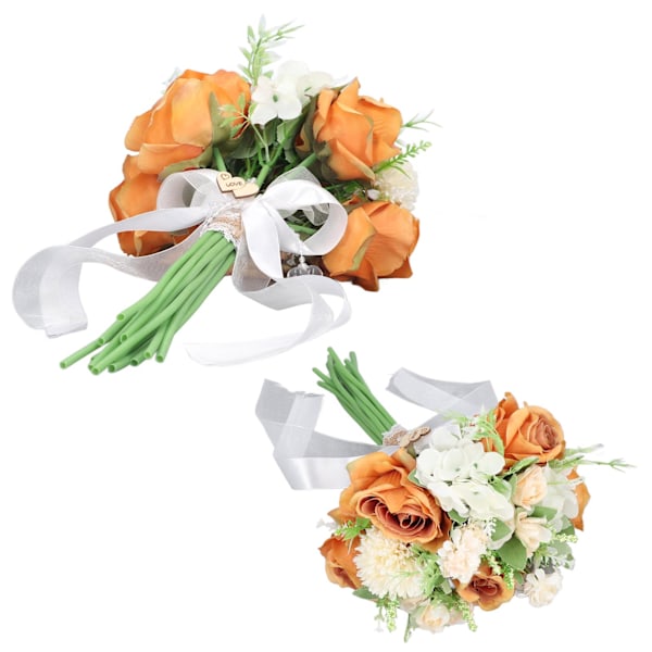 Brudbukett i plastmateriale, oransje, retro, elegant stil, DIY dekorativ lett kunstig blomst for gårdsplasser