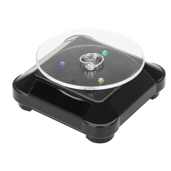 Solar Showcase 360 Roterende Drejeskive Ur Telefon Smykker Display Stand LED Lys (Sort)