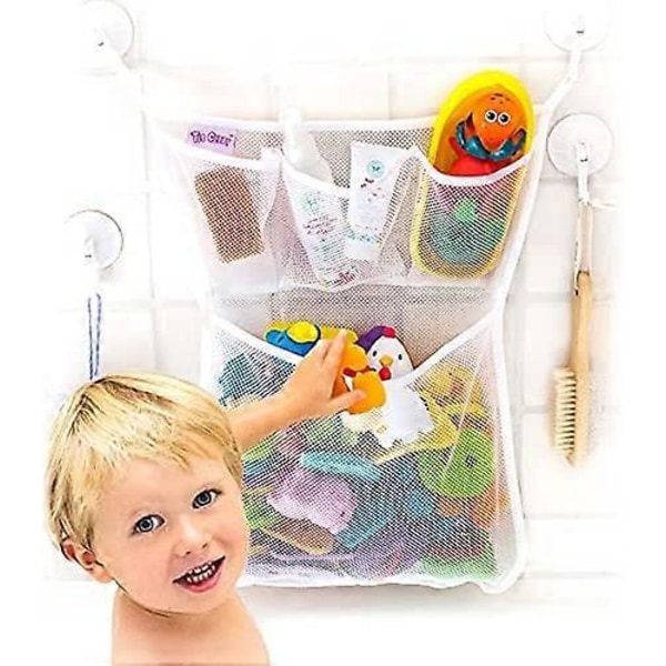 Badleksaksförvaring för babybadleksaker, Hängande badleksakshållare med sugproppar & självhäftande krokar, 14x20 Mesh Nät Duschkorg för Badkarsleksaker, Barnbadrum