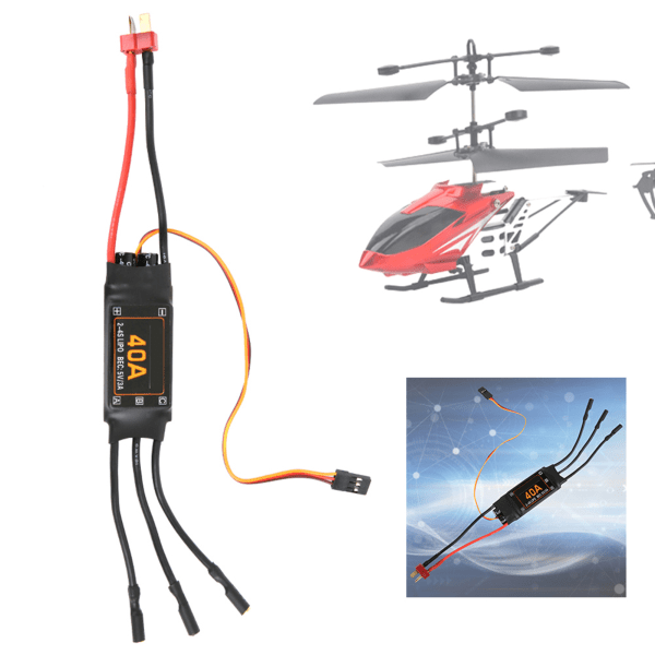 40A Speed ​​Controller Børsteløs ESC RC Drone Helikopter FPV Dele Tilbehør Sort