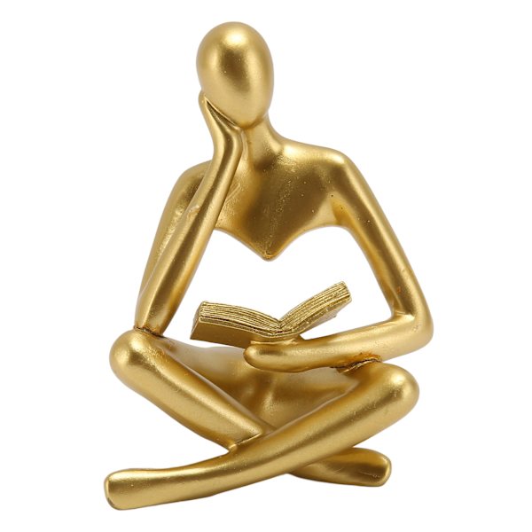 Tenker Lesestatue Resin Sittende Figur Abstrakt Kunst Ornament for Stue Skap Dekorasjon Gull