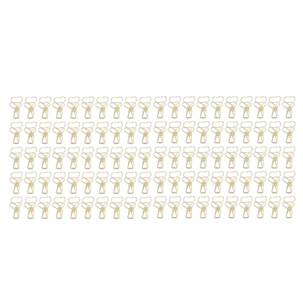 100 stk. Binder Clips Hjerteform Lang Hale Form Metal Jern Hul Design Mini Sjov Binder Clips til Dokumenter Billetter Guld