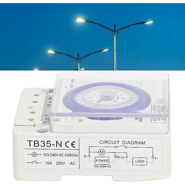 Programmerbar tidsbryter, mekanisk timer, 24 timers programmerbar standard DIN-skinne montert tidsbryterrelé, TB35N