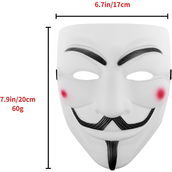 V för Vendetta Hacker Mask - Halloween Kostym Cosplay för Barn, Kvinnor och Män (Vit, 10 st)