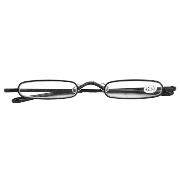 Slanke Lesebriller Små bærbare Rustfritt stål Metall HD Mini Lesebriller for med etui Eldre Menn Dame Svart +250
