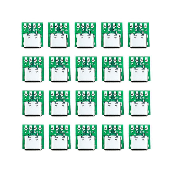 10 stk. hun-kontakt USB Type C Breakout Board med PCB-konverteringskort kompatibelt datalinje-ledningsoverføring-B13