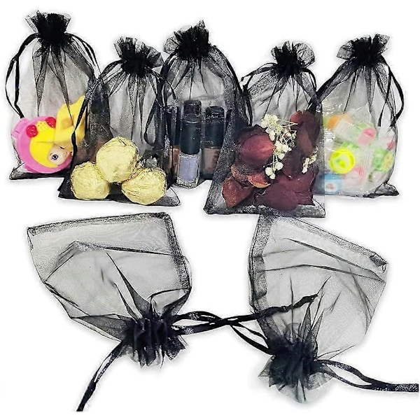 100 stk. sorte 9x12 cm bryllupsgaveposer med snøre til makeup, slik, babyshower