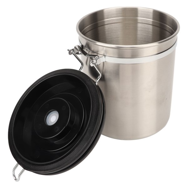 Lufttæt kaffebønnebeholder i rustfrit stål, kaffekrukke, køkkenopbevaringsbeholder med udløsningsventil, ske, 1,8 l