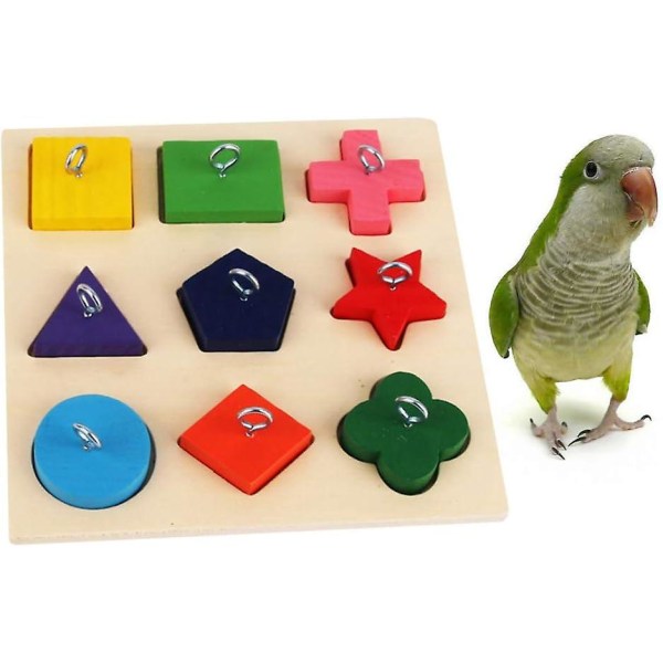 Puslespill i tre for papegøyer og småfugler - Interaktivt pedagogisk leketøy for hamstere, gerbiler, undulater, parakitter, kakatier, dvergpapegøyer - 15x15 cm