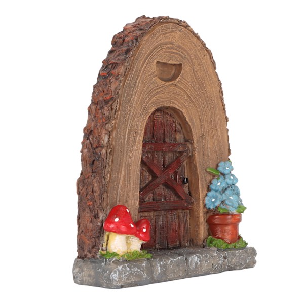 Fe-eventyrhavedørfigur i harpiks - miniatureventyrhavedørskulptur - miniatureventyrhavetilbehør til udendørs dekoration