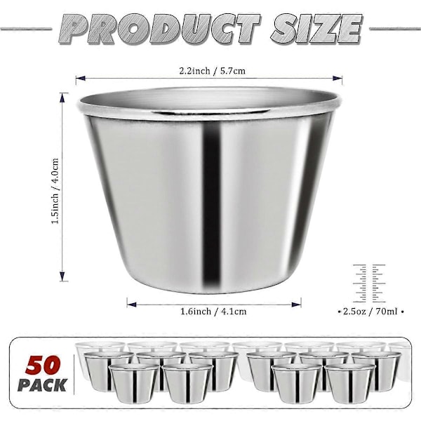 Metal Sauce Cups 2.5oz Ramekins, Dyppesaucekopper i rustfrit stål