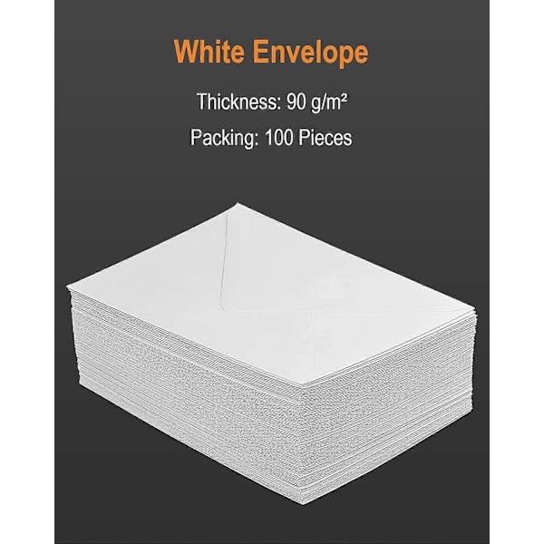 100-pack Kuvert - C6 Storlek - 11,4 x 16,2 cm - 130 gsm - För Hälsningskort, Inbjudningar, Födelsedagskort - Våtlim - Spetsig Flik - Ren Vit 1