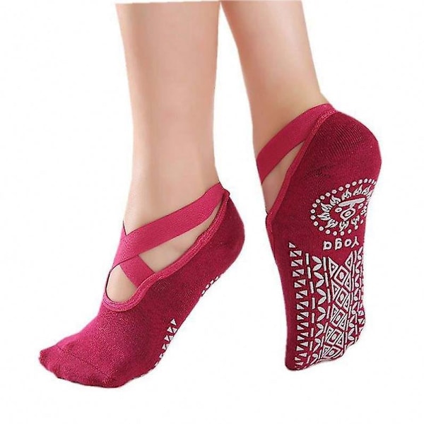 Antislip Yogasokker med grep og stropper for kvinner - Ideelle for Pilates, Ballet, Dans og Barefoot Trening (4 stk)