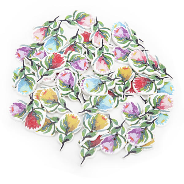 200 stk. blomsterformede treknapper, blandede dekorative knapper, 2-hulls knapper for sying