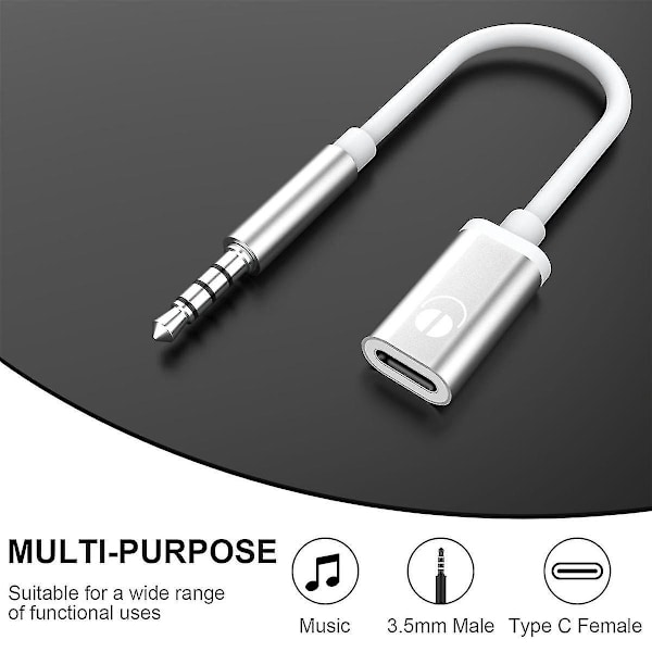 3,5 mm hann til Type C hunn lydkabel, analog lydkontakt hodetelefon lydadapter kompatibel med MP3 Pla-B3