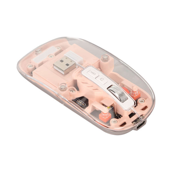 Trådlös 2.4G Bluetooth transparent mus 2400 DPI uppladdningsbar 400mAh RGB färgglad trådlös mus rosa