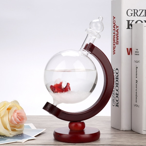 Vacker väderprognos Crystal Windstorm Glas Trä Bas Globe Form Skrivbordsrum