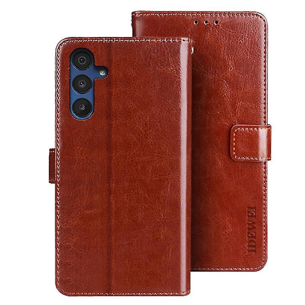 Til Samsung Galaxy A15 5G Etui Crazy Horse Tekstur Læder Wallet Cover-B6 Brun