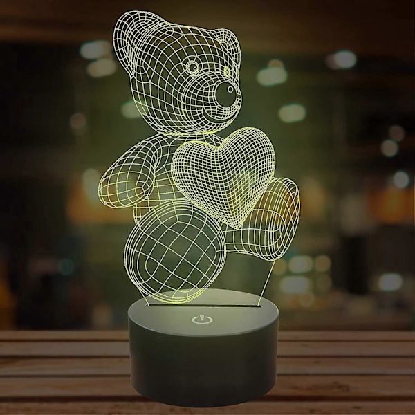 Børnenatlampe, 3D LED teddybjørn natlampe farverne skifter, dekoration og gaver, sød, fin