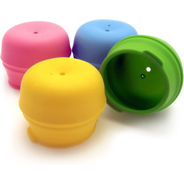 Återanvändbara silikonhalmlock för resor - BPA-fria, spillsäkra, 4-pack (rosa, gul, grön, blå)