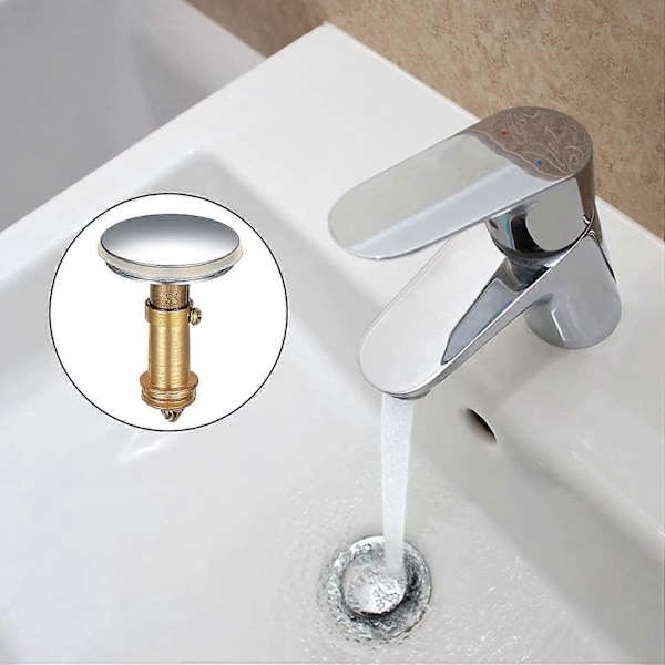 Pop Up Vaskpropper, Badeværelse Push Afløbsstopper Propper, 38mm Prop Fjederbelastet Stopper, Håndvask Knap Propper til Køkken Badeværelse Vask, Solid Messing