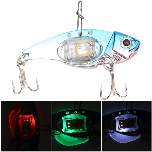 Undervanns LED Light Metal Hard Lure 3D Fiskefiske Kunstig Agn Diskantkrok (blå)