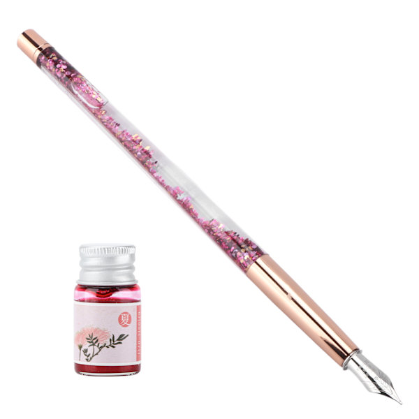 Glass Dip Pen Holdbar Dekorativ Attraktiv Komfortabel Blekk Skrive Bærbar Kalligrafi Sett for GavePen Nib Rosa