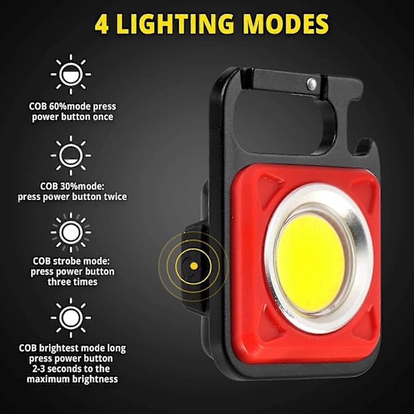 Mini LED Ficklampa, Uppladdningsbar LED Arbetslampa, 800 Lumen Magnetisk Arbetslampa för Sängbord, Verkstad, Nödsituation, Utomhuslampa Röd